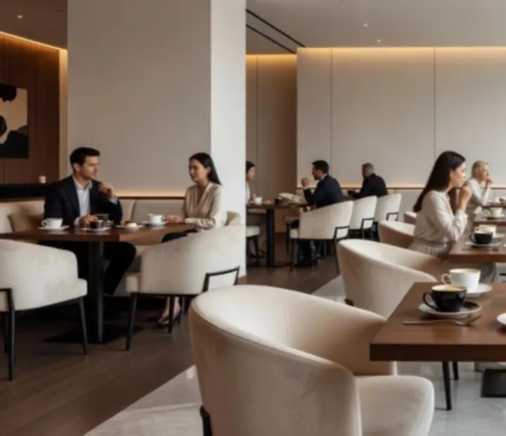 Elegáns lounge tér puha fényekkel és kényelmes ülőhelyekkel az Aura Coffee House-ban